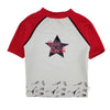 T-shirt maillot de bain rouge et gris "Baby rock" anti uv protection solaire pour enfant garçon motif étoile