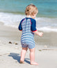 Combinaison body maillot de bain anti uv bébé et enfant garçon Deauville "Les 2 pieds dans l'eau" avec protection solaire UPF 50+