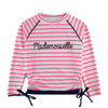 T-shirt Maillot de bain rose anti uv "Mademoiselle" pour bébé et enfant fille avec protection solaire UPF50+ avec rayures