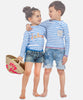 T-shirt maillot de bain anti uv manches longues avec rayures style marin "Collection Marine" avec protection solaire UPF50+ pour bébé et enfant garçon