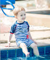 Ensemble Maillot De Bain Anti-UV Bébé Garçon - Combinaison Intégrale + Chapeau à Visière Et Rabat Nuque - 8