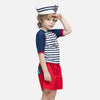 T-shirt maillot de bain anti uv manches courtes bleu et rouge avec rayures style marin Deauville, protection solaire UPF50+ pour bébé et enfant garçon