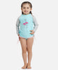 T-shirt Maillot de bain gris et bleu anti uv "Flamingo" avec deux flamants roses pour bébé et enfant fille avec protection solaire UPF50+