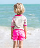 T-shirt Maillot de bain gris et rose anti uv "Girls Power" pour enfant fille avec protection solaire UPF50+ et motif étoile