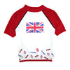 T-shirt Maillot de bain anti uv rouge et blanc avec drapeau de l'angleterre la grande bretagne "I love London" avec protection solaire UPF50+ pour enfant garçon